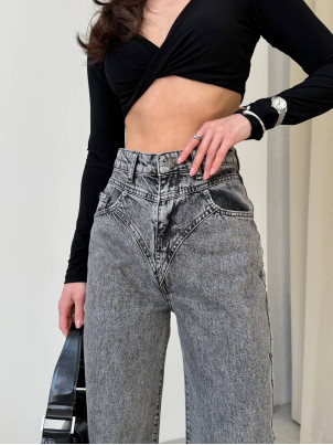 Джинси wide-leg кокетка сірі
